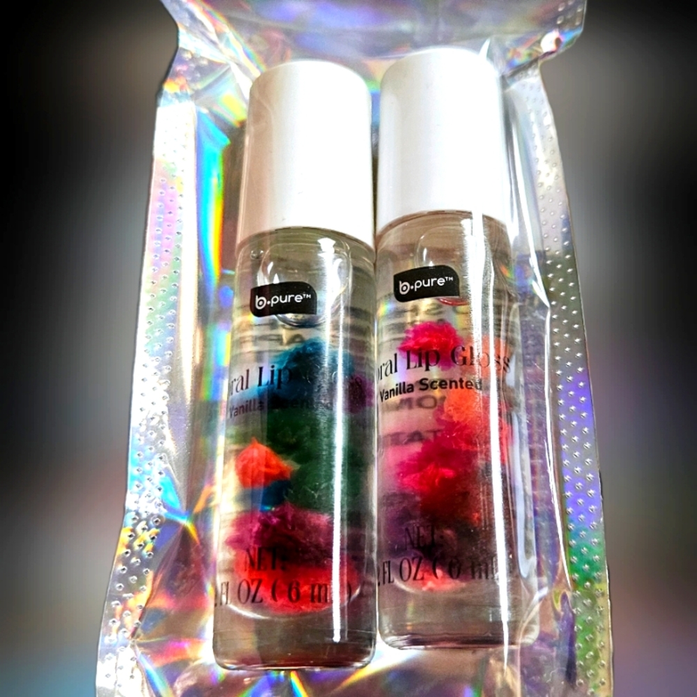 NWT 》2×《 Vanilla Scented B•Pure Floral Lip Gloss Set - Green and Pink!